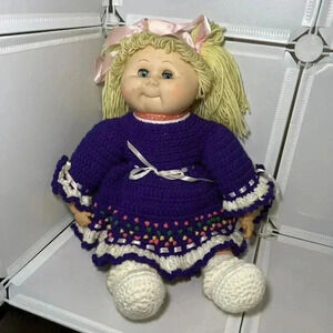 Vintage 1984 Crotchet Cabbage Patch Doll DIY Purple Dress Handmade
